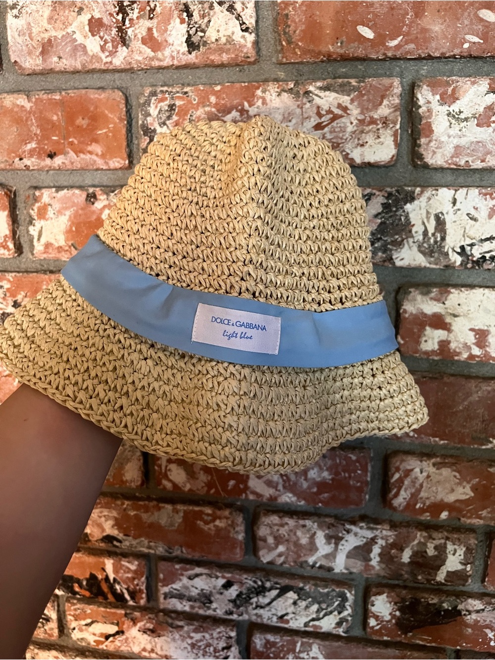 Dolce & Gabbana Natural Straw Bucket Hat with Light Blue Band